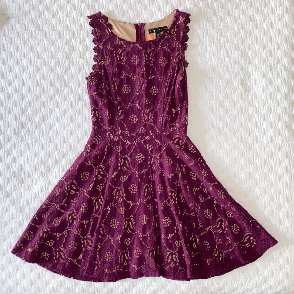 Final sale! Vibrant Plum Lace Dress - Picture 1 of 5